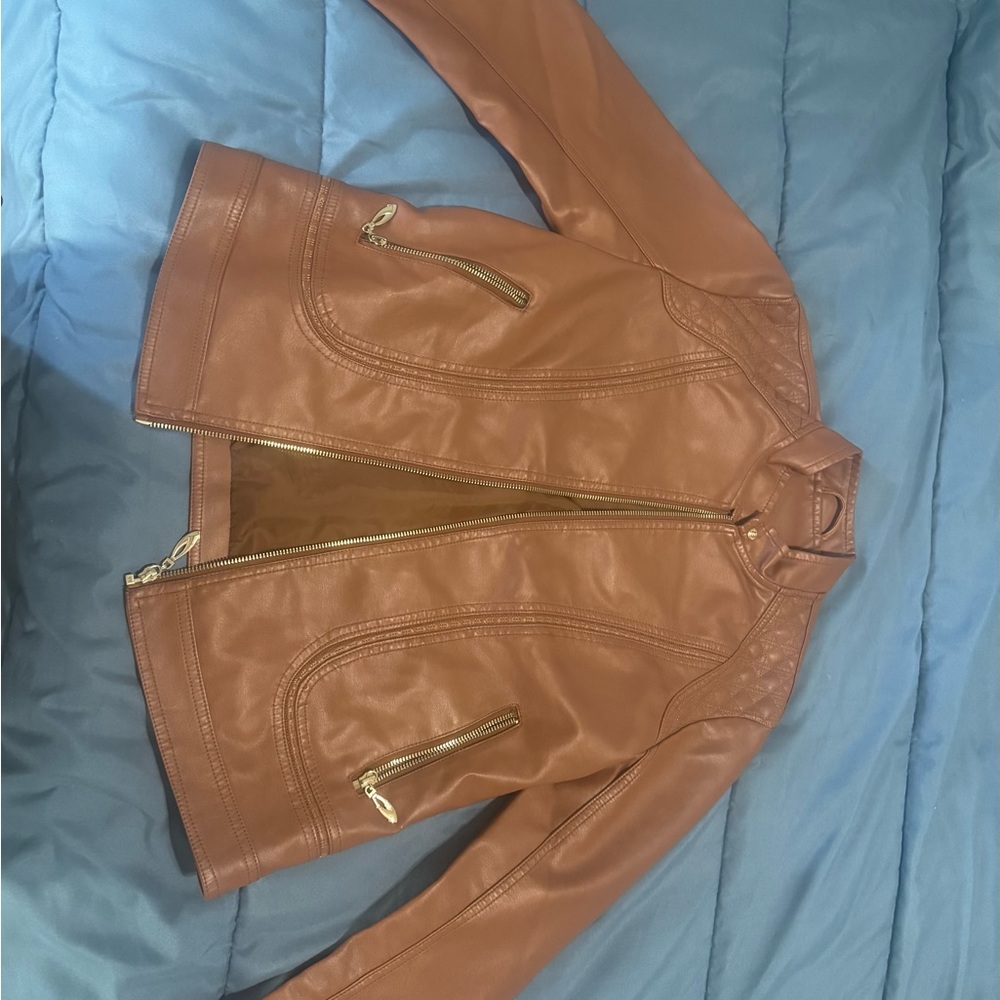 Elegant Tan Leather Women's Jacket